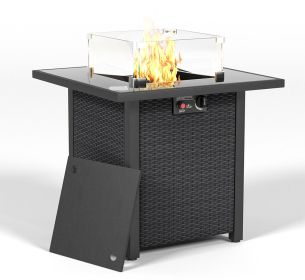 28 Inch Propane Fire Pit Table, Rattan & Wicker-Look