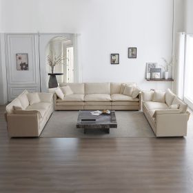 3 Piece Sofa Set Oversized Sofa Comfy Sofa Couch, 2 Pieces of 2 Seater and 1 Piece of 3 Seater Sofa for Living Room, Deep Seat Sofa Beige Chenille