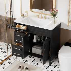 36'' Bathroom Vanity with Top Resin Sink, Freestanding Bathroom Storage Cabinet with 2 Drawers and a Tip-out Drawer, Solid Wood Frame Vanity Set