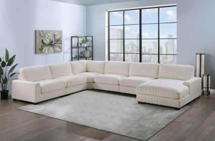 Beige Color 6pc Modular Sectional Set Welt Corduroy Couch LAF Chair, Corner wedge, RAF Chaise, 3x Armless Chairs Living Room Furniture