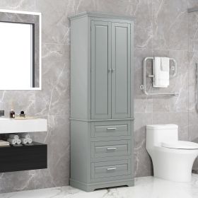 Tall Storage Cabinet with Three Drawers for Bathroom/Office, Grey