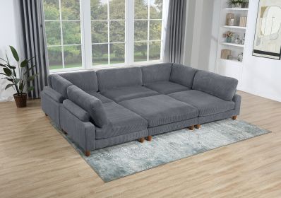 Contemporary Dark Gray 6pc Modular Sectional Set Corduroy Upholstery Couch 2x Corner wedge, 3x Armless Chairs 1x Ottoman Living Room