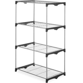 Free Standing 4 Tier Shelf Tower - Closet Storage Organizer Silver Color