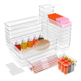 25Pcs Clear Plastic Drawer Organizers Set 4 Sizes Desk Drawer Dividers Trays Storage Bins