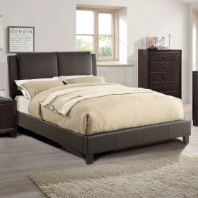 Queen Size Bed 1pc Bed Set Brown Faux Leather Upholstered Two-Panel Bed Frame Headboard Bedroom Furniture