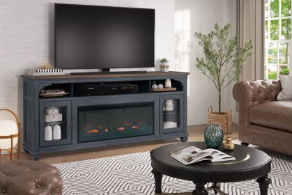 Bridgevine Home Americana 86 in Fireplace TV Stand for TVs up to 95 inches, Corduroy Blue Finish