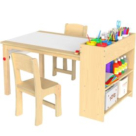 Kids Art Table and Chairs Set Craft Table with Large Storage Shelves Drawing Desk Activity Study Wooden Children's Furniture