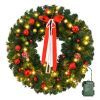 24in Pre-lit Battery Powered Christmas Wreath, Lighted Artificial Xmas Wreath with 50 Warm Lights and 80 PVC Tips and 14 DIY Ornaments