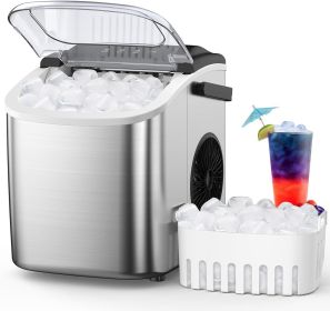 Stainless Steel Countertop Ice Maker, 26.5 lbs/24 Hours, 9 Cubes Ready in 6-8 Minutes, Self-Cleaning Ice Maker, Bullet Ice