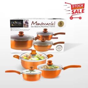 Kitchen Cookware Set, 6 PCS Nonstick Pot and Pan Set-Wok, Soup, Milk Pot Set Orange