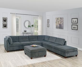 Living Room Furniture Grey Chenille Modular Sectional 8pc Set Large Corner L-Sectional Modern Couch 2x Corner Wedge 4x Armless Chairs and 2x Ottomans