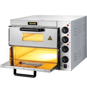 VEVOR Commercial Pizza Oven Countertop, 14" Double Deck Layer, 110V 1950W Stainless Steel Electric Pizza Oven with Stone and Shelf