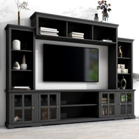 [VIDEO provided] ON-TREND Minimalism Entertainment Wall Unit with Bridge, Modern TV Console Table for TVs Up to 70"