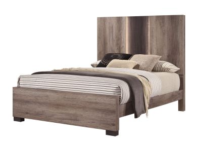 Contemporary King Panel LED Light Headboard Bed 1pc Brown Beige Gray Finish Wooden Bedroom Furniture