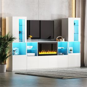 ON-TREND Modern TV Stand with 34.2" Non-heating Electric Fireplace, High Gloss Entertainment Center with LED Lights