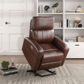 Power Lift Chair Brown Breathable Faux Leather Upholstery Transitional Living Room Furniture 1pc Power Reclining Motion