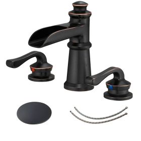 8 in. Waterfall Widespread 2-Handle Bathroom Faucet With Pop-up Drain Assembly in Oil Rubbed Bronze