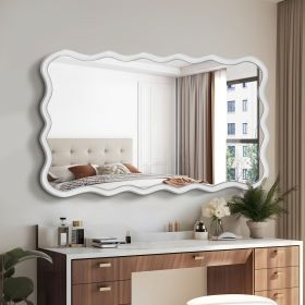 Solid Wood Wavy Rectangle Mirror-Natural-Wood 40" x 28" Modern Mirror Wall Decor