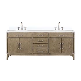 Grey Oak Double Bath Vanity 80 in. W x 22 in. D, Cultured Marble Top, and Faucet Set