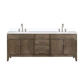 Laurel 84 in W x 22 in D Grey Oak Double Bath Vanity, Cultured Marble Top, and Faucet Set