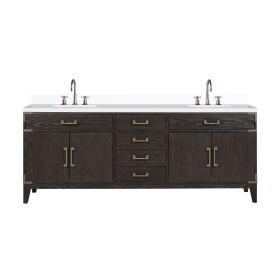 Brown Oak Double Bath Vanity 84 in. W x 22 in. D, Cultured Marble Top, and Faucet Set