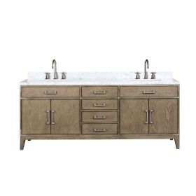 Grey Oak Double Bath Vanity 80 in. W x 22 in. D, Carrara Marble Top, and Faucet Set