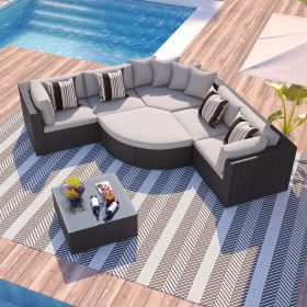 GO 7-piece Outdoor Wicker Sofa Set, Rattan Sofa Lounger, With Colorful Pillows