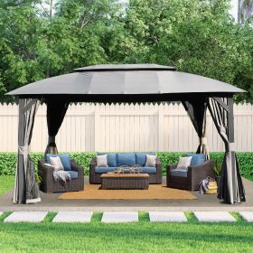 Gazebo 10x14FT, Outdoor Gazebo with Double Roofs, Privacy Curtains, Mosquito Nettings, Heavy Duty Metal Frame Party Tent Canopy for Patio, Backyard