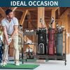 Golf Bag Organizer for Garage, Golf Bag Stand Fit 3 Golf Bags and Golf Equipment Accessories, Golf Club Rack with Shelf and Lockable Wheels