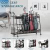 Golf Bag Organizer for Garage, Golf Bag Stand Fit 3 Golf Bags and Golf Equipment Accessories, Golf Club Rack with Shelf and Lockable Wheels