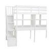 Twin Size Loft Bed Frame with Storage Staircase and Double Desks and Shelves,White