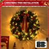 24in Pre-lit Battery Powered Christmas Wreath, Lighted Artificial Xmas Wreath with 50 Warm Lights and 80 PVC Tips and 14 DIY Ornaments