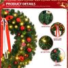 24in Pre-lit Battery Powered Christmas Wreath, Lighted Artificial Xmas Wreath with 50 Warm Lights and 80 PVC Tips and 14 DIY Ornaments