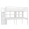 Twin Size Loft Bed Frame with Storage Staircase and Double Desks and Shelves,White