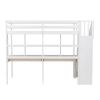 Twin Size Loft Bed Frame with Storage Staircase and Double Desks and Shelves,White