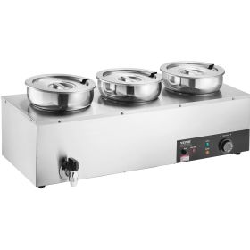 VEVOR Electric Soup Warmer, Three 7.4QT Stainless Steel Round Pot 86~185°F Adjustable Temp