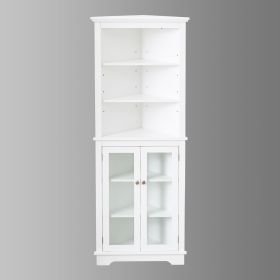 FRALIMK Matte White Tall Corner Storage Cabinet, Floor Storage Narrow Organizers With Double Glass Doors and Adjustable Shelves