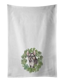 NEW French Bulldog Puppy Black Christmas Wreath Kitchen Towel Set of 2 White Dish Towels Decorative Bathroom Hand towel for Hand, Face, Hair, Yoga