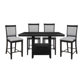 Charcoal Gray Finish 5pc Dining Counter Height Table with Base Storage and 4 Counter Height Chairs Set Casual Style Dining Kitchen Wooden Furniture