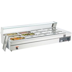 VEVOR 12-Pan Commercial Food Warmer, 12 x 8QT Electric Steam Table with Tempered Glass Cover