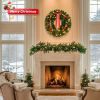 24in Pre-lit Battery Powered Christmas Wreath, Lighted Artificial Xmas Wreath with 50 Warm Lights and 80 PVC Tips and 14 DIY Ornaments