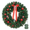 24in Pre-lit Battery Powered Christmas Wreath, Lighted Artificial Xmas Wreath with 50 Warm Lights and 80 PVC Tips and 14 DIY Ornaments