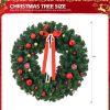 24in Pre-lit Battery Powered Christmas Wreath, Lighted Artificial Xmas Wreath with 50 Warm Lights and 80 PVC Tips and 14 DIY Ornaments