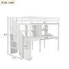 Twin Size Loft Bed Frame with Storage Staircase and Double Desks and Shelves,White