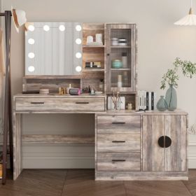 Large Makeup Vanity with Lights, Vanity Table with Charging Station, Vanity Desk with Mirror and 10 LED Light Bulbs