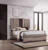 Contemporary King Panel LED Light Headboard Bed 1pc Brown Beige Gray Finish Wooden Bedroom Furniture