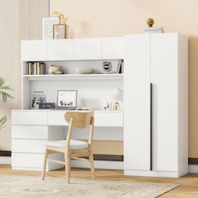 2 Door Wooden Storage Desk Wardrobe for Bedroom with Shelves and Drawers, White