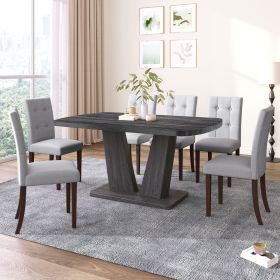 Dining Table Set for 6, 7 Piece Kitchen Table Chairs Set, 1.8" Thickness Tabletop and V-shaped Table Legs