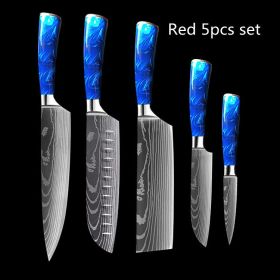 8-inch Chef Knife with Blue Resin Handle (Option: Red 5pcs set)