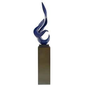 Navy Blue Flame Floor Sculpture With Stand, 65" Tall (Color: Gray) Navy Blue Flame Floor Sculpture With Stand, 65" Tall (Color: Gray)